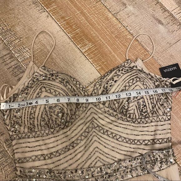 NEW MARINA champagne embellished beaded maxi ballroom prom wedding gown 12 - Picture 11 of 11